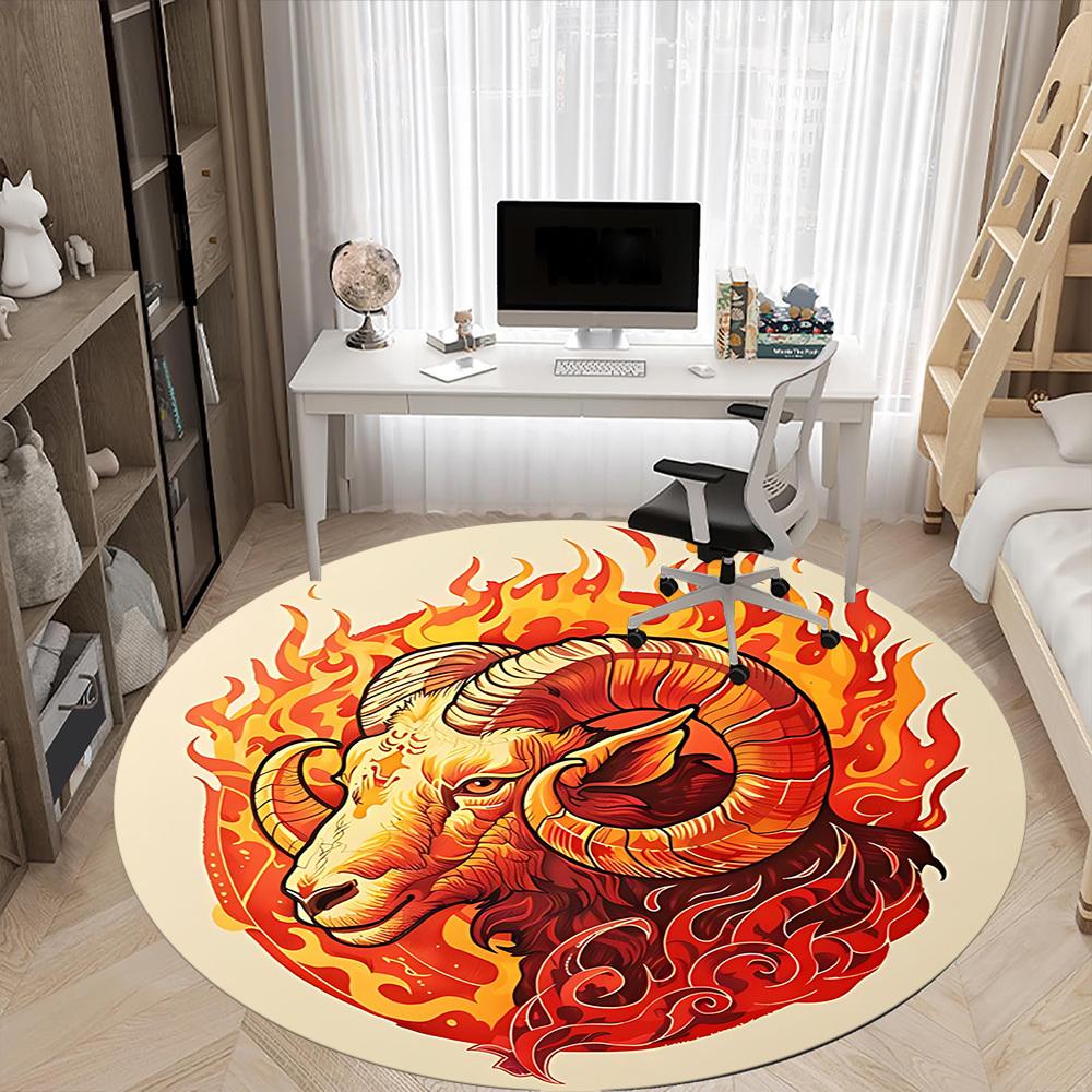 1pc Ram Flames Office Round Area Rug,  Mat Suitable For Office, Under Office Chairs Bedroom Living Room Home Decor, Room Deco