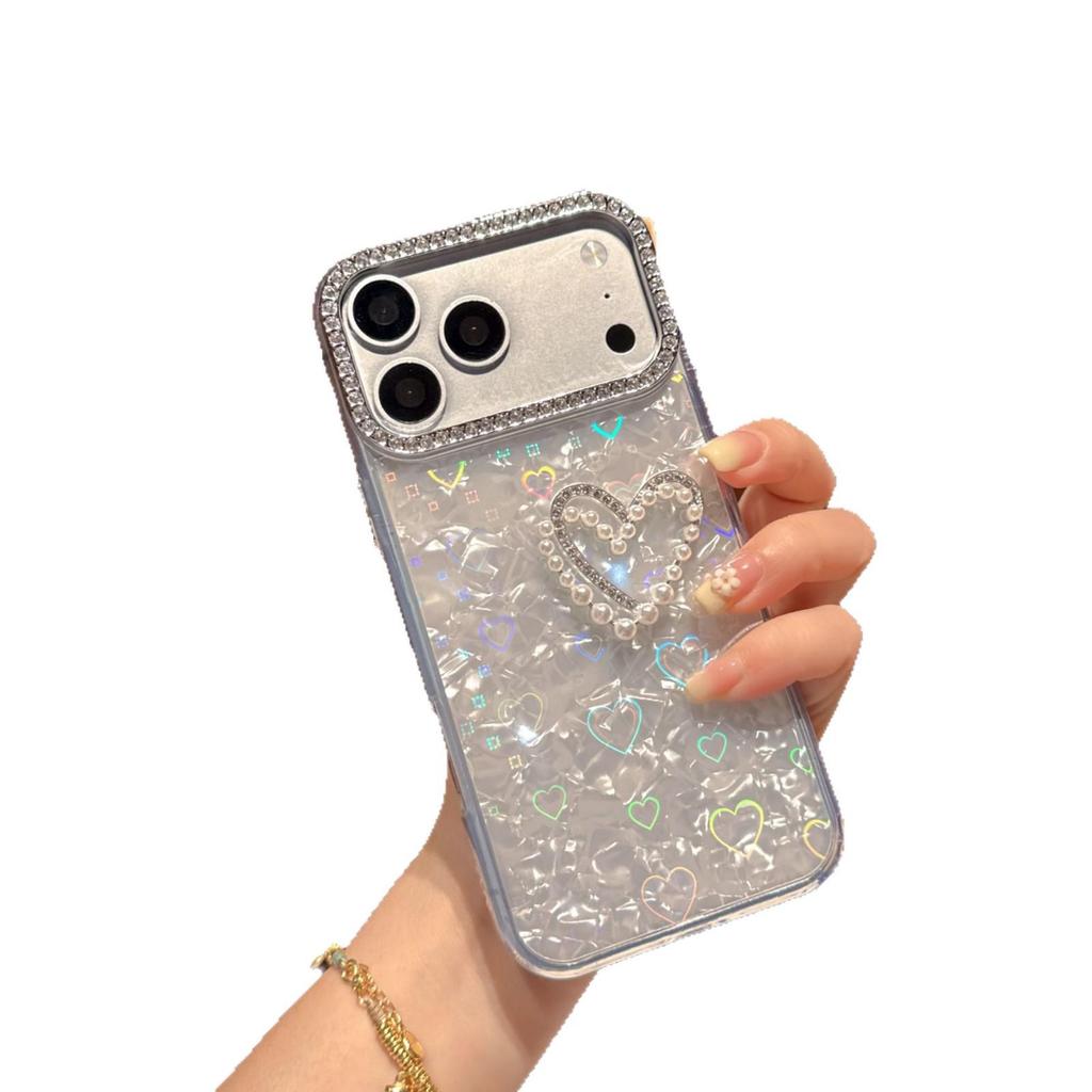 Helle Diamant Doppelherz Handyhülle für iPhone 17 Pro Max/15 Pro, Sanftes Einfaches Design - Kompatibel mit iPhone 11/12/16.