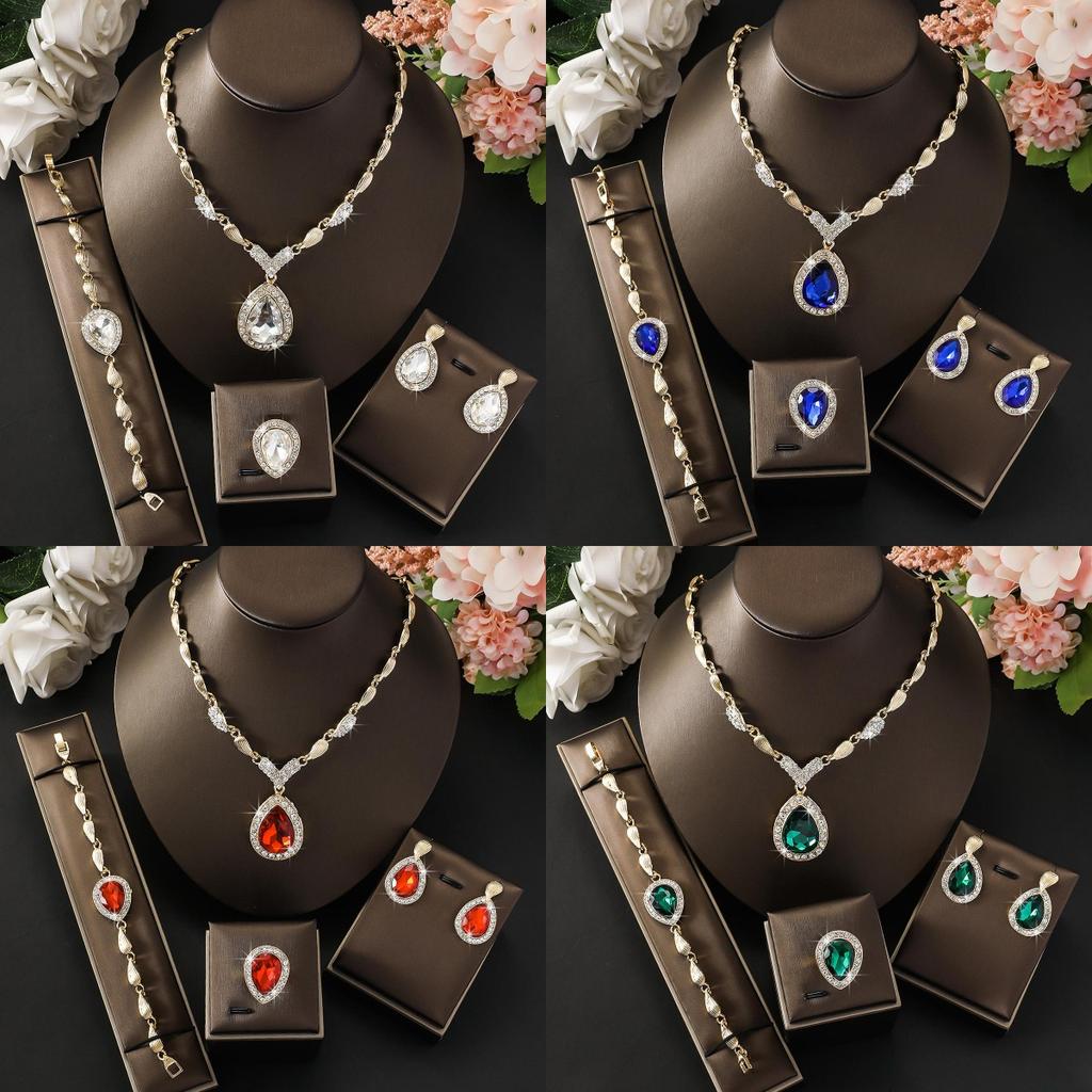 Hong Kong High-end Droplet Shaped Necklace, Earring, and Bracelet Set Suitable for Weddings, Banquets, and Parties
