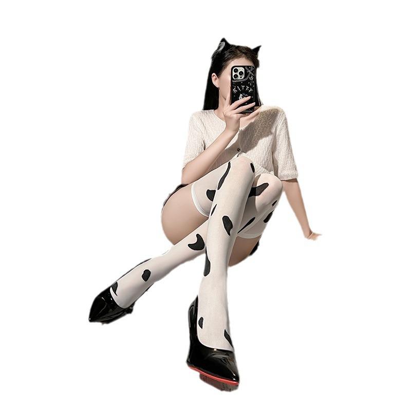 Sex Cow Stockings, Sexy Long Tube Milk White Spotted Socks, High Tube Knee Socks, Girl Cute Leg Stockings