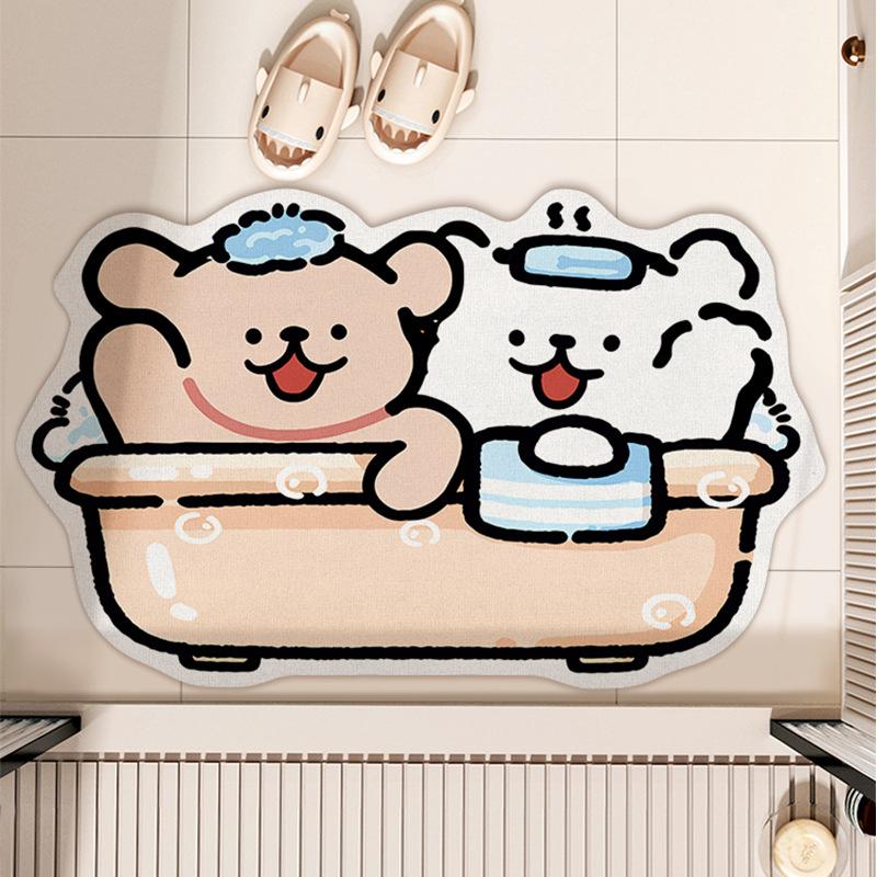 Diatom Mud Floor Mat Cartoon Cute Puppy Rainbow Bathroom Floor Mat Toilet Toilet Wear-resistant Absorbent Non-slip Mat