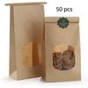 50pcs Kraft Paper Bakery Bags With Window Tin Tie Lock Perfect For Cookies & Coffee High-Quality Kitchen & Restaurant Supplies