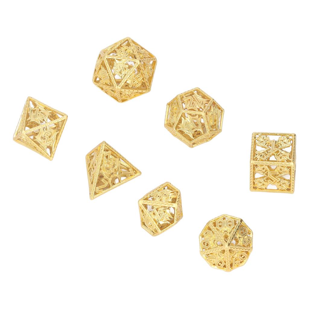 7PCS Hollow Dice Polyhedral Copper Exquisite Hand Polished Delicate Pattern for Role Playing Games