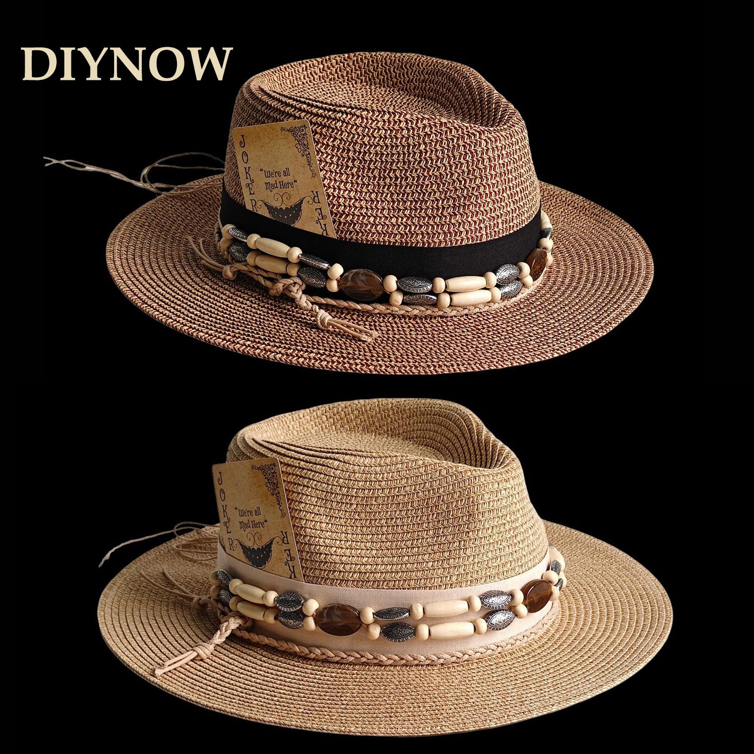 My Extreme Outdoor Activities Men's 2026 New Summer Straw Woven Fedora Hat Panama Hat Wide Brim Summer Beach Sun Hat Playing Card Accessory 56-58Cm