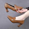 Temperament High Heels Women's Spring and Autumn New Pointed Thick Heel Versatile One-pedal Single Shoes Soft Leather Medium Heel Small Leather Shoes