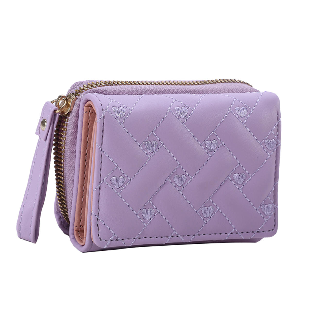 

Women s Short Embroidered Love Zero Wallet Zipper Buckle Large Capacity Card Bag Versatile Fashion Simple светло-фиолетовый