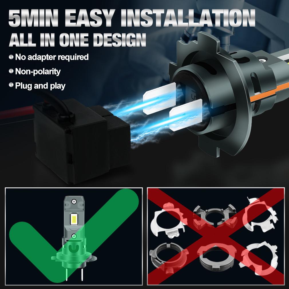 2 Peças 20000LM Lâmpadas LED H7 para Farol 60W Mini Sem Fio CSP Farol de Carro Com Ventoinha Lâmpadas de Diodo Automotivo H7 Turbo Led Luzes Automotivas Canbus 12V 6500K Branco