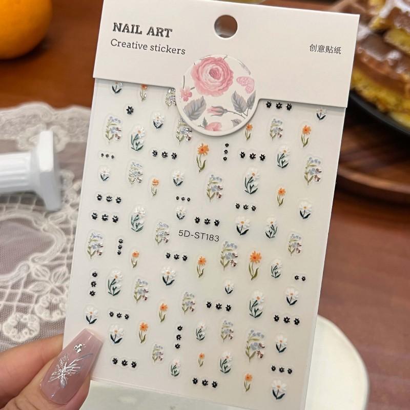 Sticker Small Fresh Daisy Ins Style Nail Stickers 5D Relief 3D Stereoscopic Non Rolling Edge Lightweight Fit