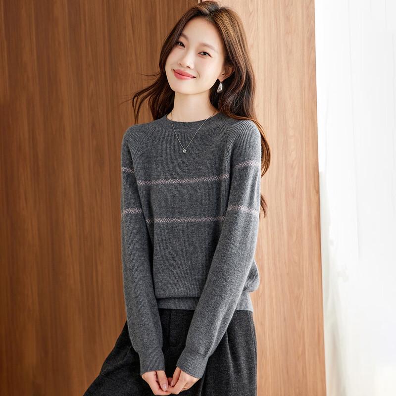 Srcr Women's 100% Wool Retro Jacquard Round Neck Sweater