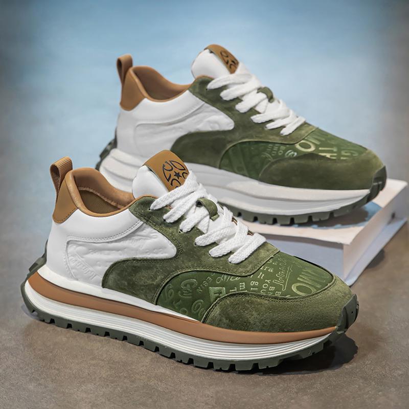 

Spring New Shoes for Men Chunky Sneaker Trend Leather Patchwork Casual Sport Shoes Street Cool Athletic Shoes 44 зелёный