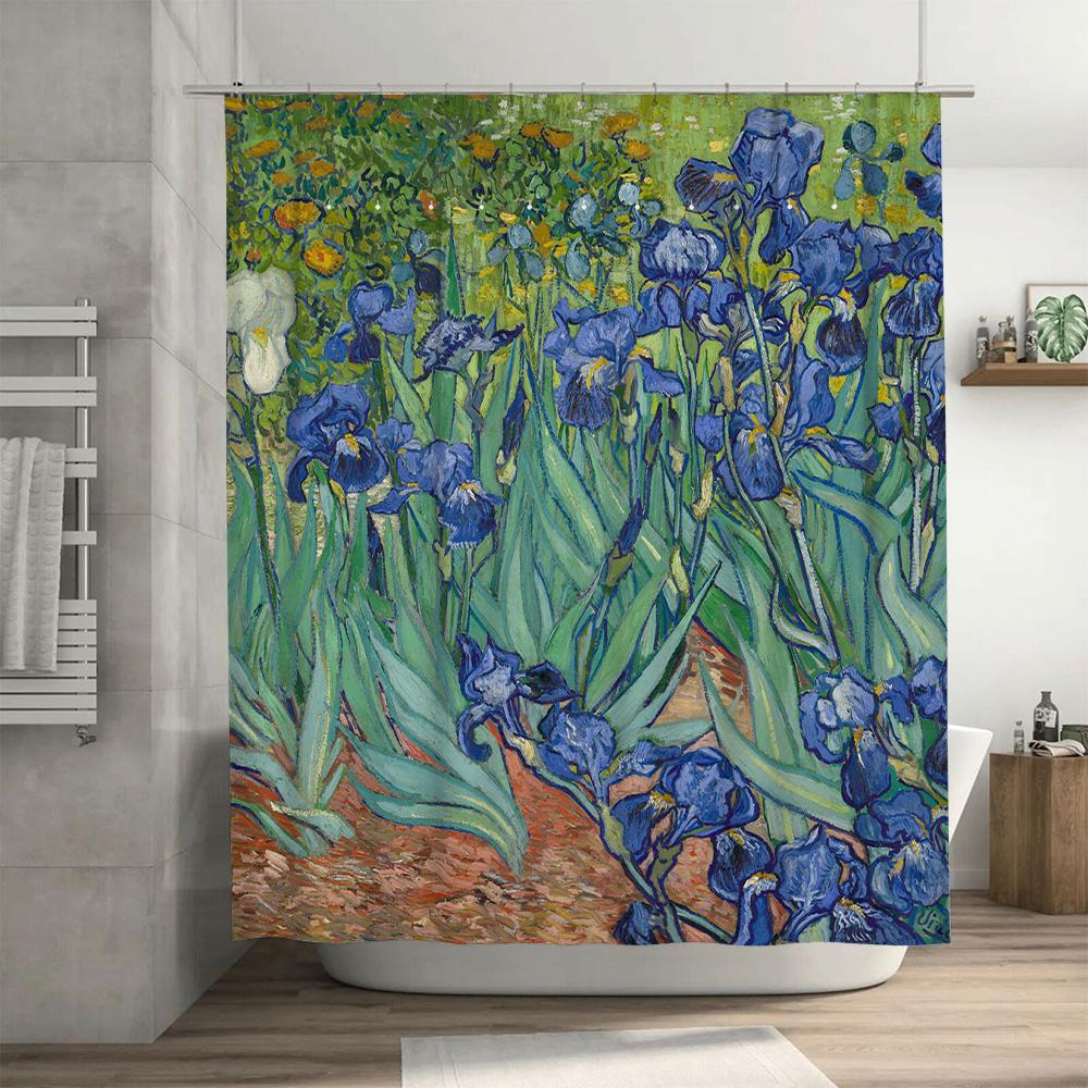 Van Gogh Irises Shower Curtain Waterproof Fabric Wall Decor for Bathroom Modern Blue Floral Print Home Decor (Green) by AliExpre