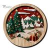Living Room Wall Ornament Round Wooden Winter Mountain Art with 3D Layered Snow Scenery for Holiday Nature Inspired Home Decor Decor, Rustic Christmas