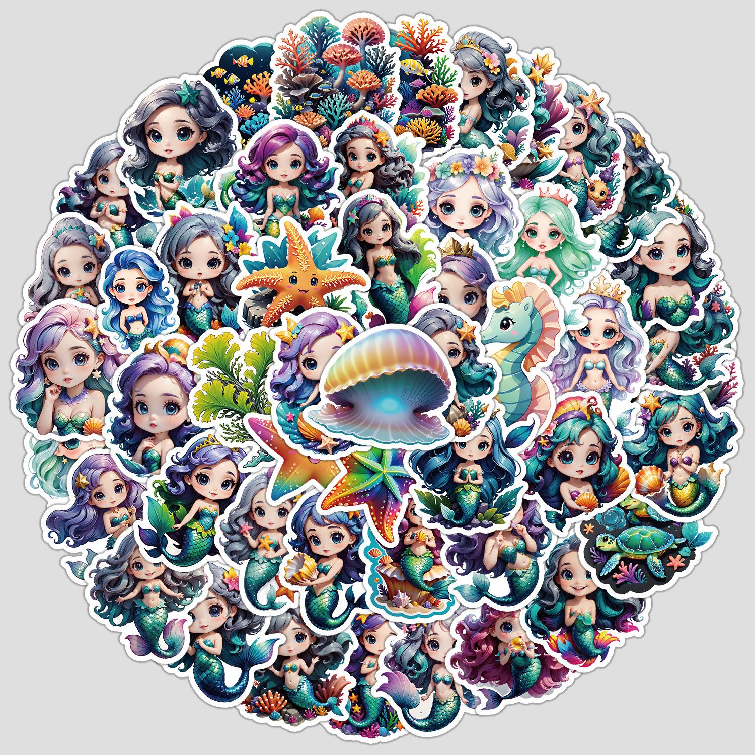 

50 Милых Стильных Наклеек Граффити Русалки Сделай Сам Наклейки для Канцелярских Товаров Водонепроницаемые Декоративные Наклейки для Кружки с Водой Блокнота