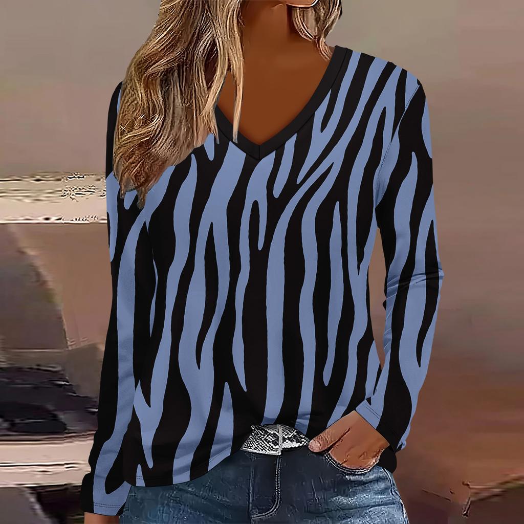 Fashion Geometry Flower Pattern 3D Print Women V-Neck Long Sleeve T-Shirt Casual Breathable Women's Clothing Apparel Tops Tees