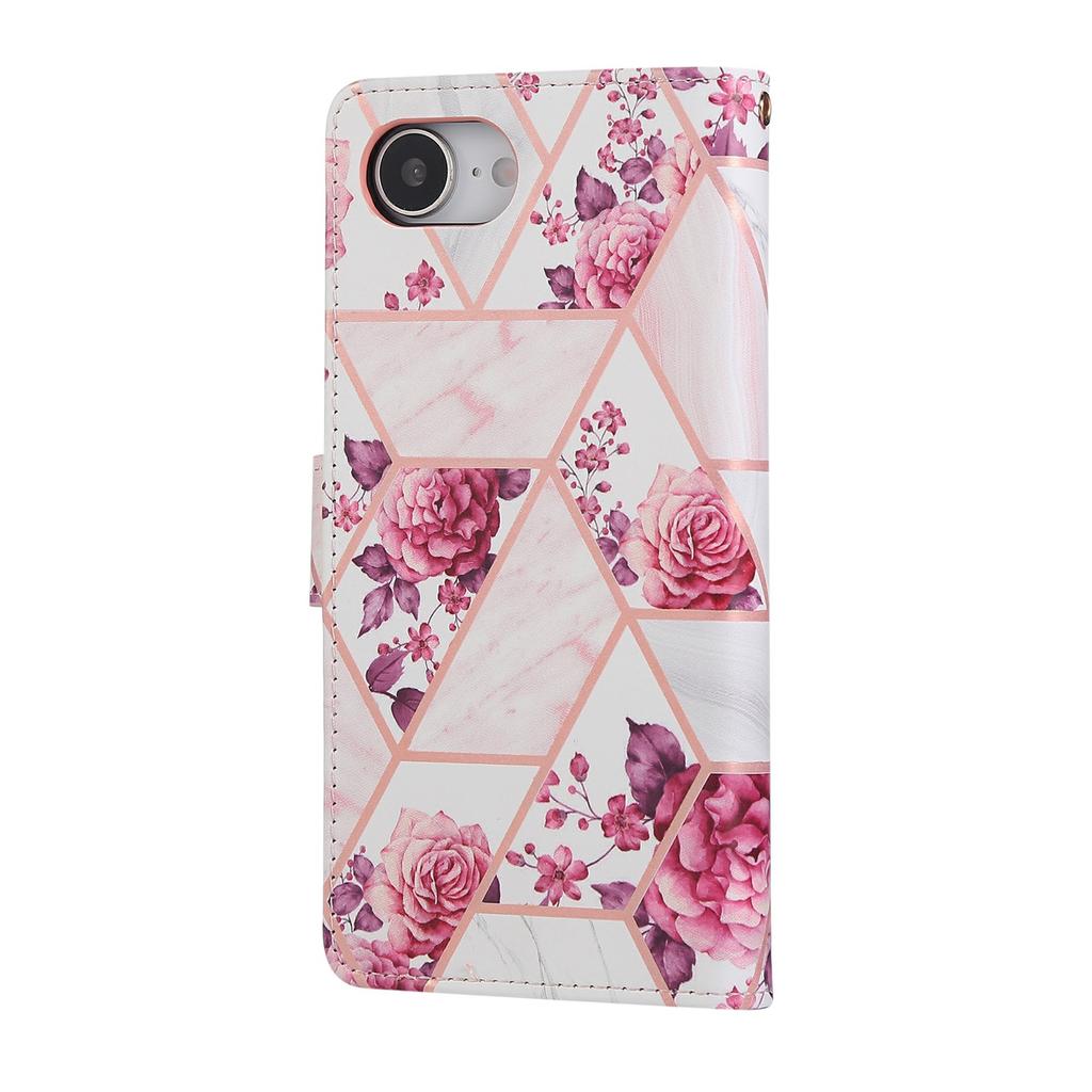 For iPhone 16e Case Lacquered Marble Pattern Leather Phone Cover