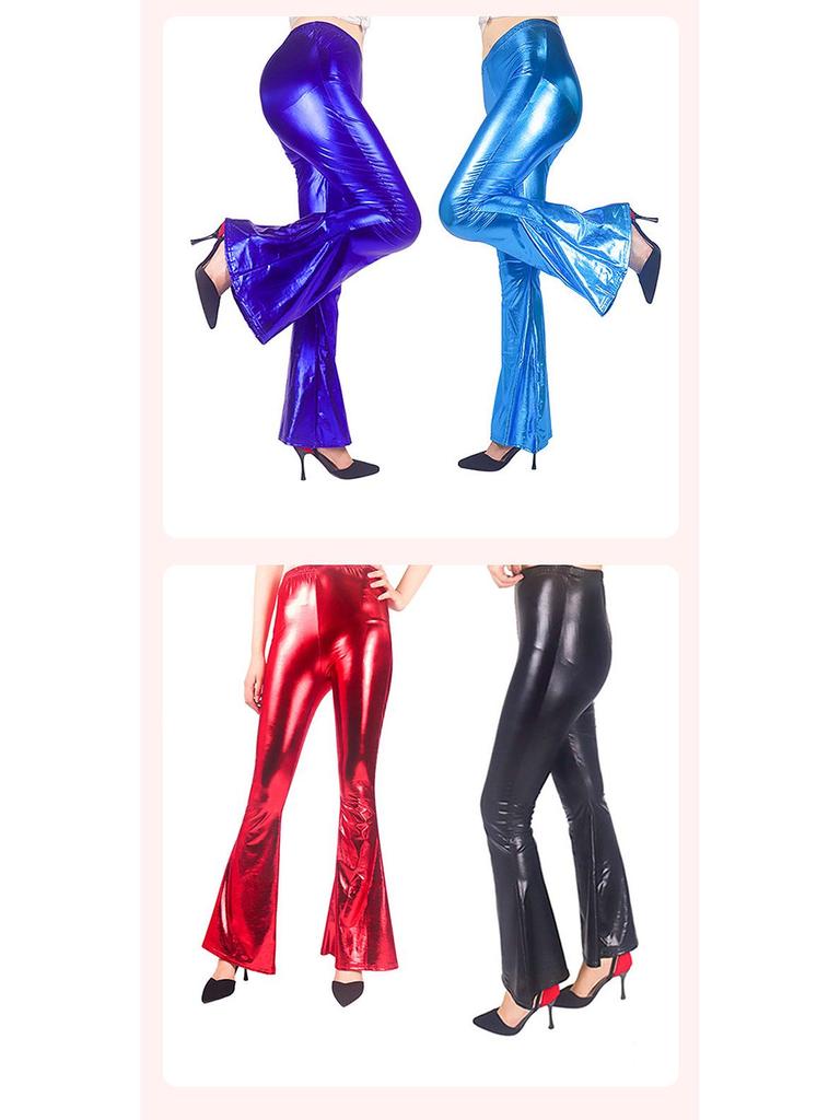 Women's Multi-Color Shiny Patent Leather Flared Pants - European & American Fashion