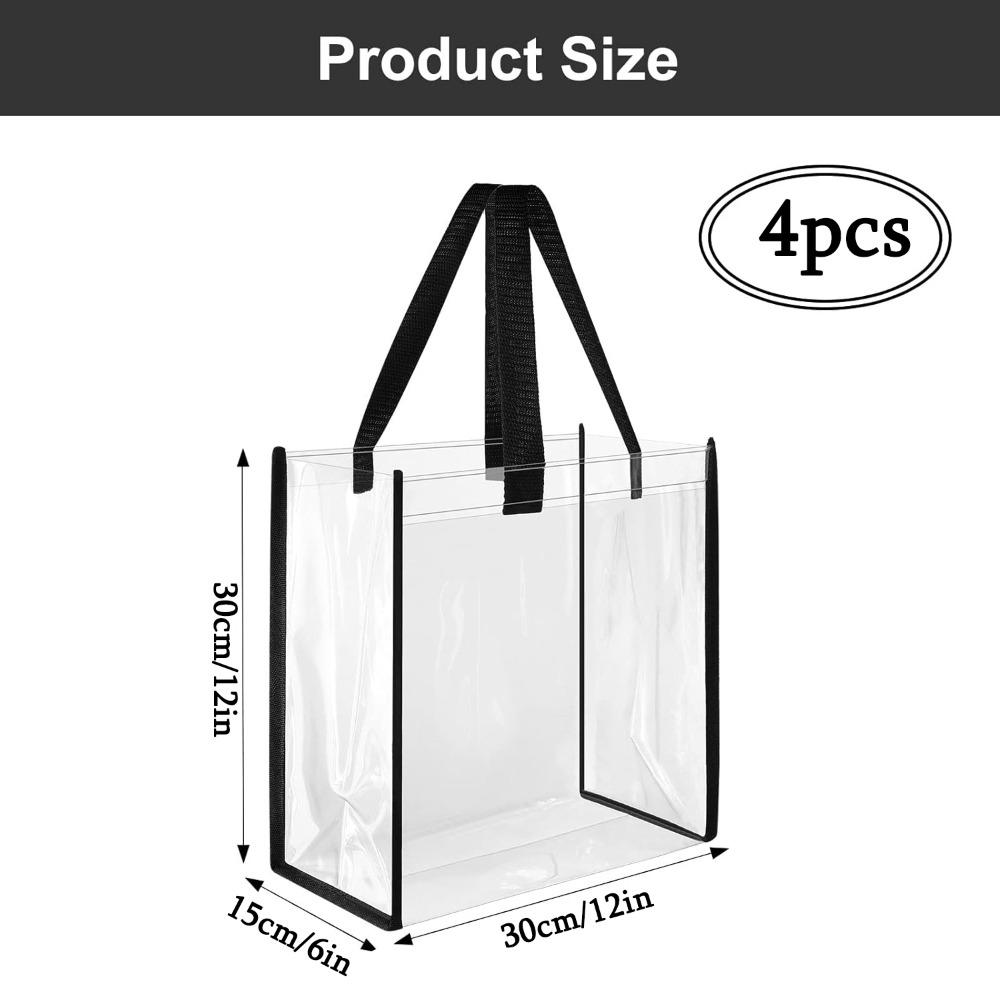 4pcs Clear Tote Bags Large Clear Plastic Tote Bag with Handles for Work Sports Stadium Beach Birthday Handbag Wrapping Bags