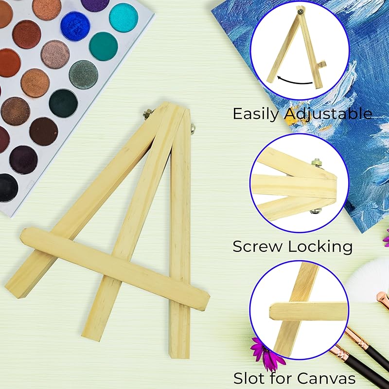 Eduway 10 Inch Mini Wooden Easel Tripod Stand for Sketch Accessories/Natural Craft/Art/Painting/Mini Canvas/Business Car