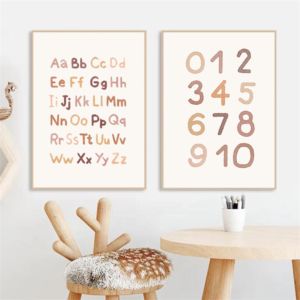 Boho Wall Paintings Alphabet Canvas Print Digit Poster Abstract Wall Art Nursery Prints Nordic Posters Pictures Kids Room Decor