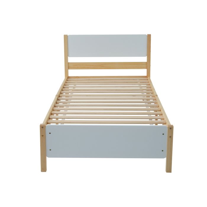 Lit simple - MUVOE - 90x200 cm - Cadre en pin - Tête et pied en MDF - 15 sommiers à lattes