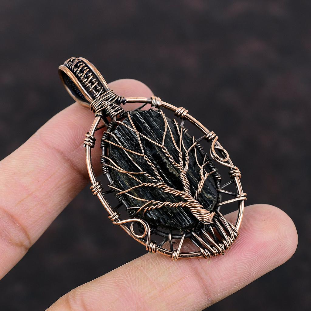 Tree Of Life Black Tourmaline Rough Pendant Copper Wire Wrapped Jewelry Handmade Gemstone Pendant Copper Wire Wrapped Pendant Gift For Women