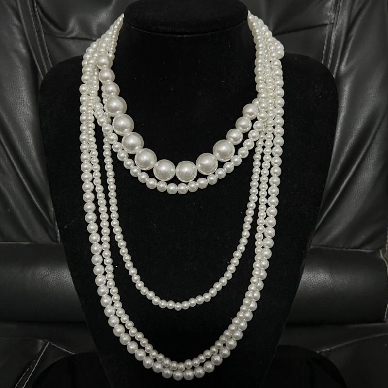 Imitation Pearl Women'S Multi-Layer Pearl Necklace Exaggerated Beaded Long Sweater Chain