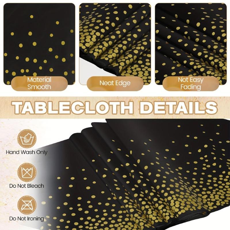Luxuriöse PVC-Tischdecke in Übergröße - Schwarzgold Pailletten mit goldenen Punkten, ein Muss für die Partydekoration
