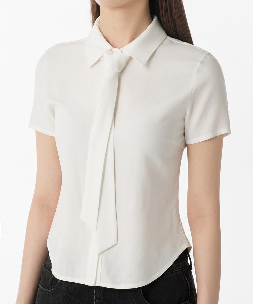 MUSINSA STANDARD WOMAN Women'S Slim Fit Tie Short Sleeve Blouse [Ivory]