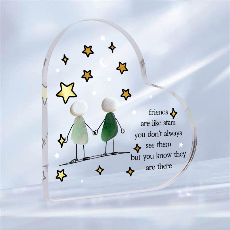 2D Flat, "Friends Are Like Stars" Acrylic Friendship Gift Desktop Decoration Plaque, Hand In Hand and Star Design, Suitable for Wall Decoration, Porch
