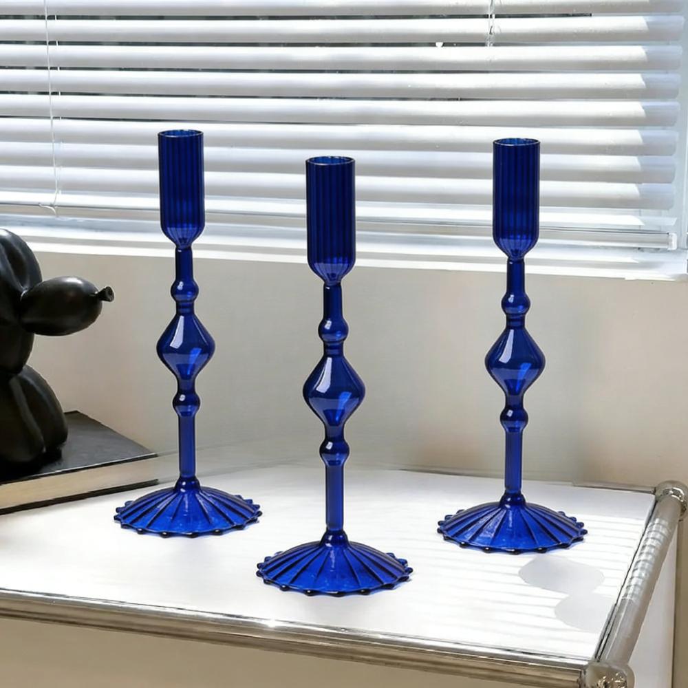 3pcs Nordic Style Minimalist Glass Candle Holder Colorful High Footed Candlestick Creative Living Room Wedding Decoration