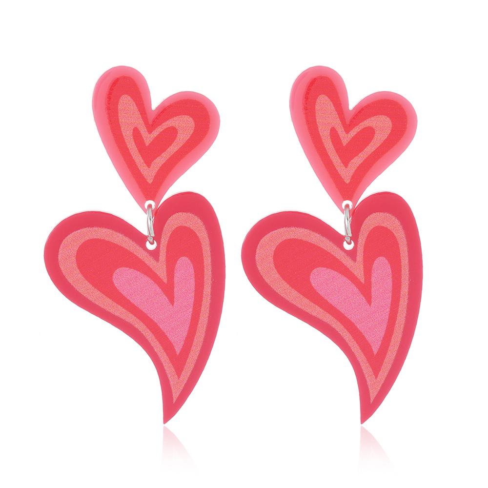 Korean Peach Heart LOVE Glitter Acrylic Dangle Earrings - Romantic Valentine's Day Girly Jewelry for Women