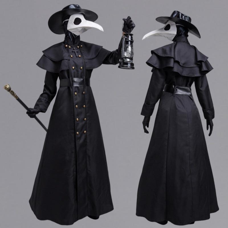 Halloween Adult Medieval Steampunk Plague Doctor Costume Raven Long Beak Bird Outfit S-5XL