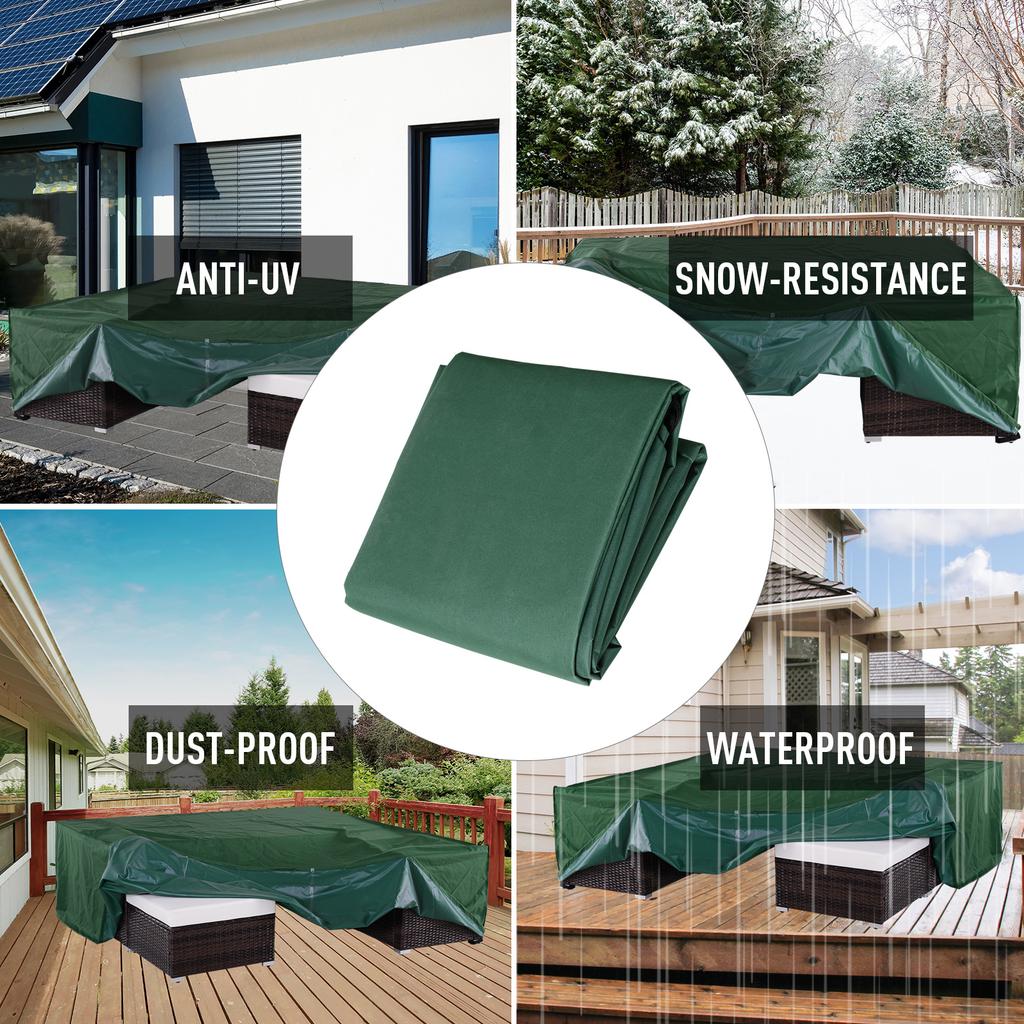 Outdoor Garden Furniture Cover Waterproof, Anti-UV 600D Heavy Duty Oxford Fabric Patio Furniture Cover for Rectangular Sofa Table Set, Green