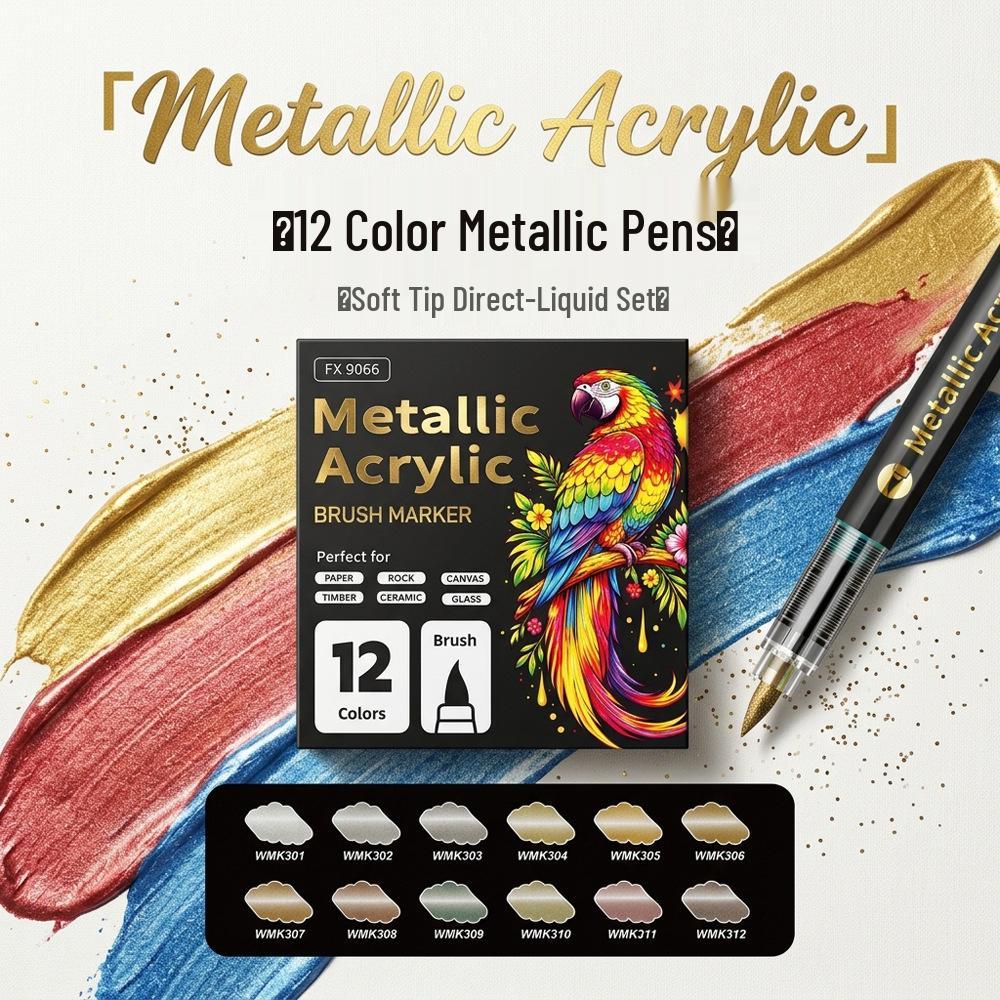 Metallic Acrylic Marker Set, 48 Soft-Tip Water-Based Colors for Strong Coverage and Greeting Card Signatures.