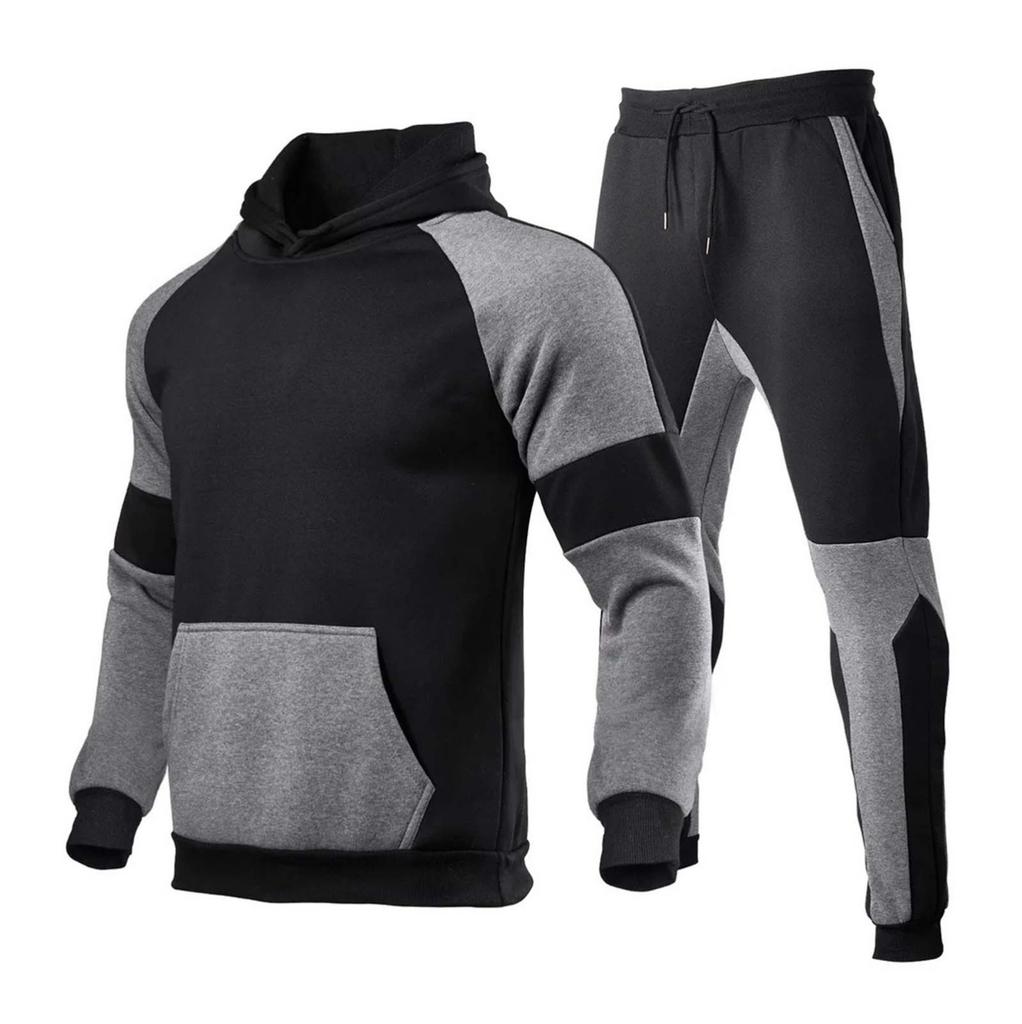 Winter Men's Fashion Sports Patchwork With A Fleece-Down Hoodie Suit