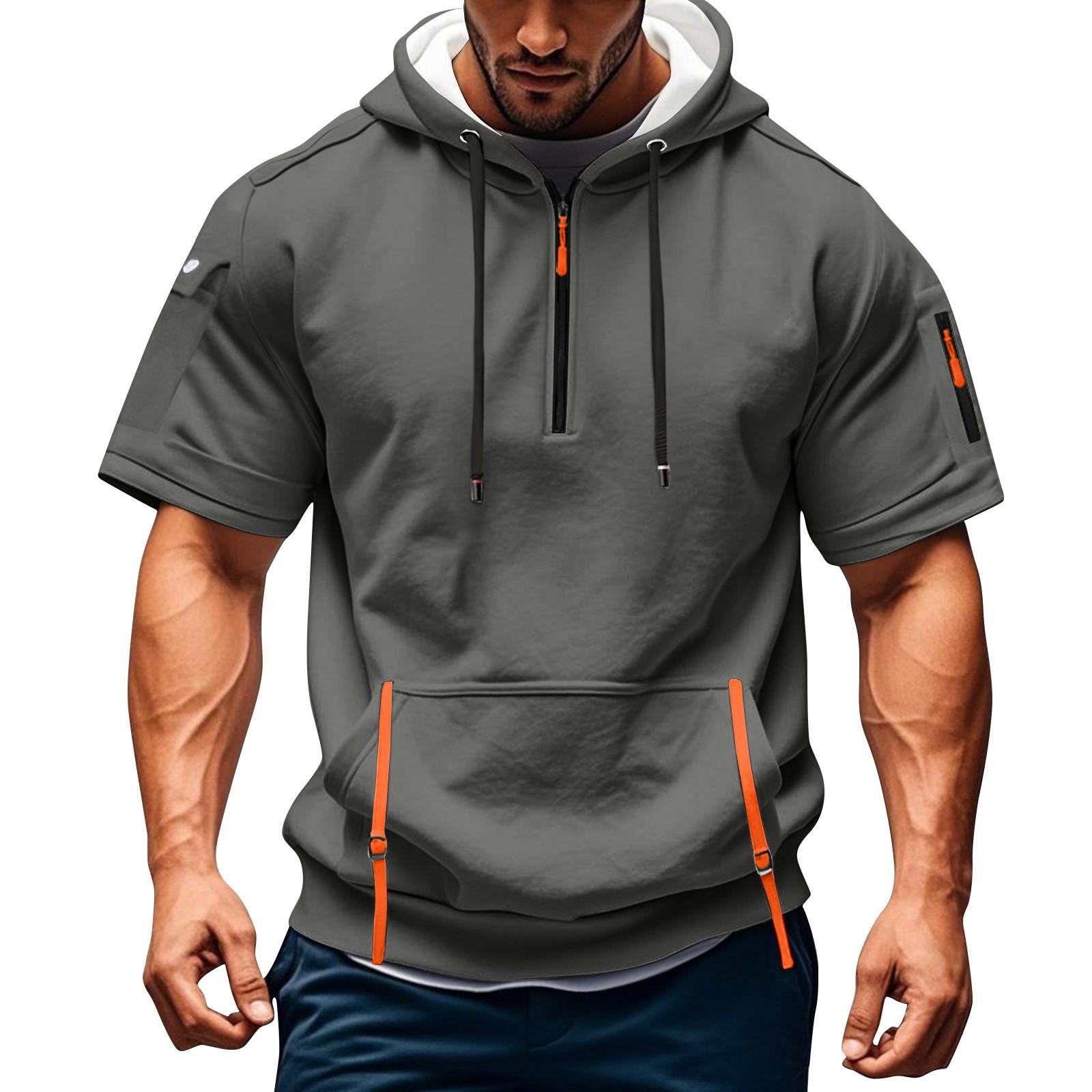 Blackrose Heren Zomer Shirt Ritszak Korte Mouw Hoodie Heren Sport Grote Maat Casual Sweatshirt XXXL