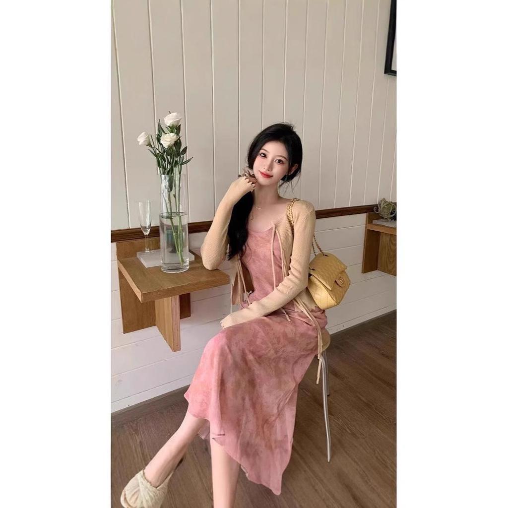 Damen Rosa Florales Fishtail Trägerkleid - Sommer Taillenbetonendes & Hüftbetonendes Design