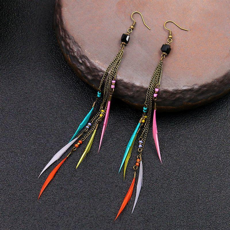 Bohemian Turquoise Owl Dream Catcher Tassel Earrings for Women
