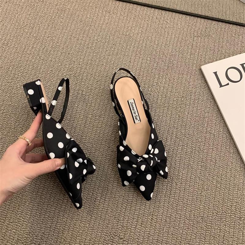 Bow Sandals Women Summer Pointed Low Heel Sandals Women Fashion Baotou Thin Strap Sandals High Heels Sandalias