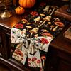 Entrance Cabinet Table Runner Halloween with Bow, Ghost Mushroom Pumpkin Skeleton Print Runner, 13 Party Supplies x 70 Inch Spooky Kitchen Dining