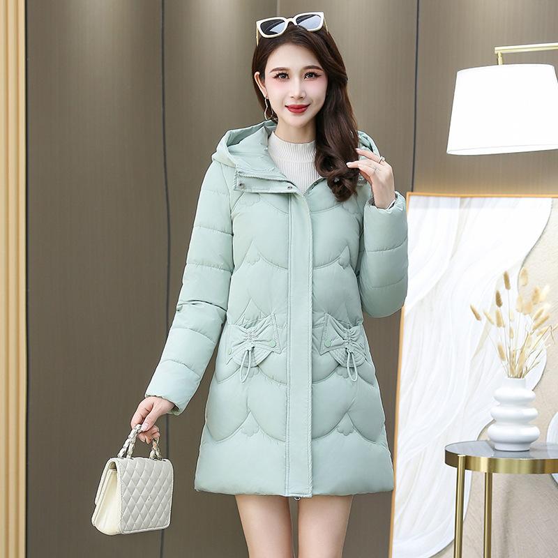 Down Cotton Jacket Women's Mid-length Model 2025 New Winter Korean Version Slim and Thickened Warm Hooded Jacket Cotton Jacket
