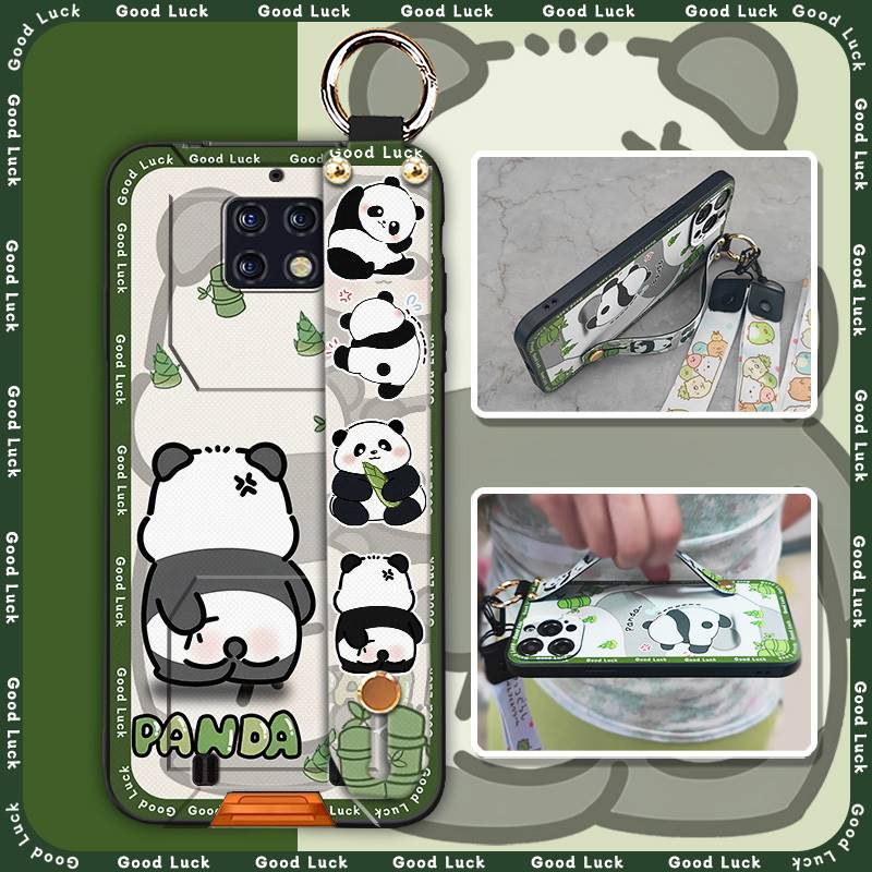 Cute Back Cover Phone Case For Oukitel WP6 Silicone Cartoon Ring Wrist Strap Panda Fashion Design Phone Holder Soft Case