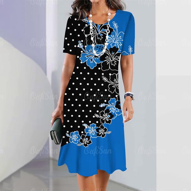 Elegantes Kurzarmkleid Damenbekleidung Blumendruck O-Ausschnitt locker Streetwear Sommerkleid