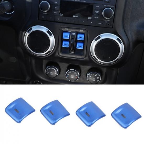 4PCS Blue Window Switch Button Cover For Jeep Wrangler JK JKU 12-18 Accessories