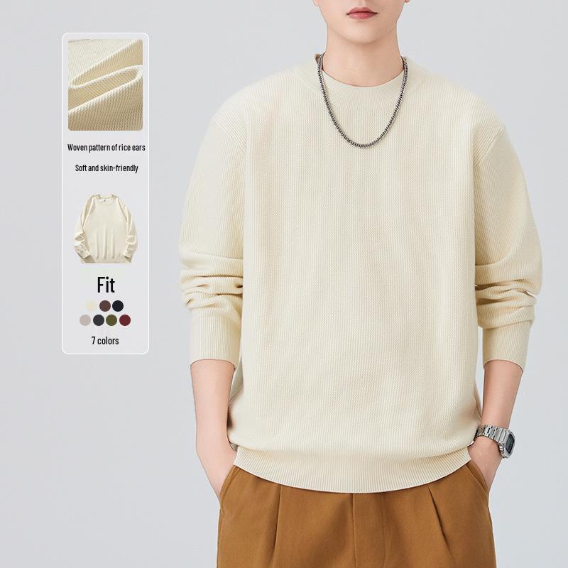 Shanggu Men’s High-End Loose Fashion Round Neck Sweater - Light Luxury and Versatile