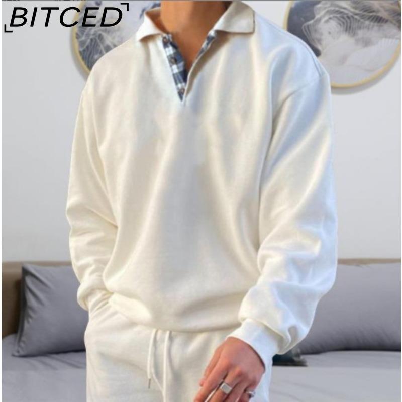 BITCED Autumn Long-Sleeved V-Neck Men's Collared Oversized Hoodie