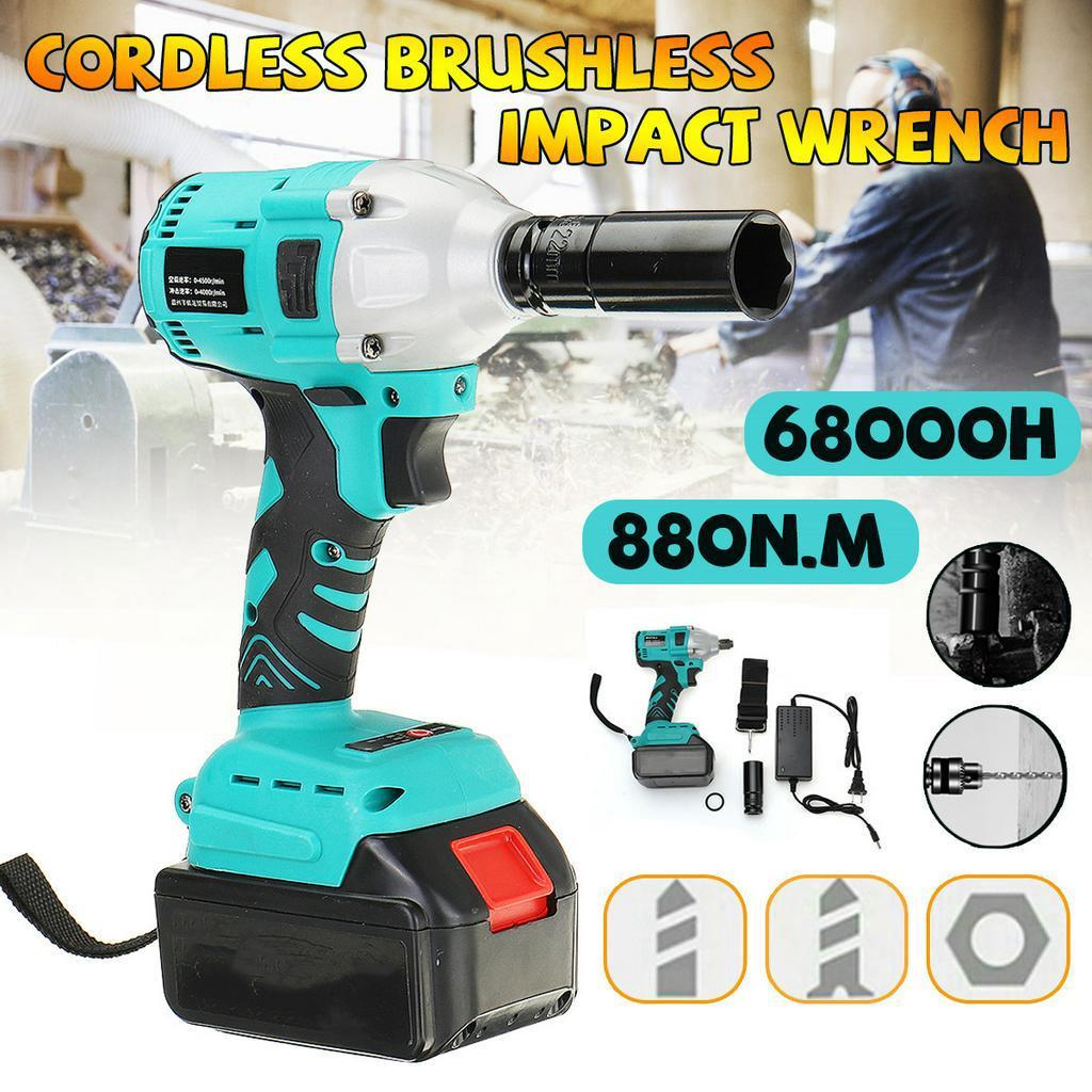 100-240V AC 880N.m Electric Brushless Impact Wrench Rechargeable Cordless 1/2 Socket Wrench Tool With 1 Battery