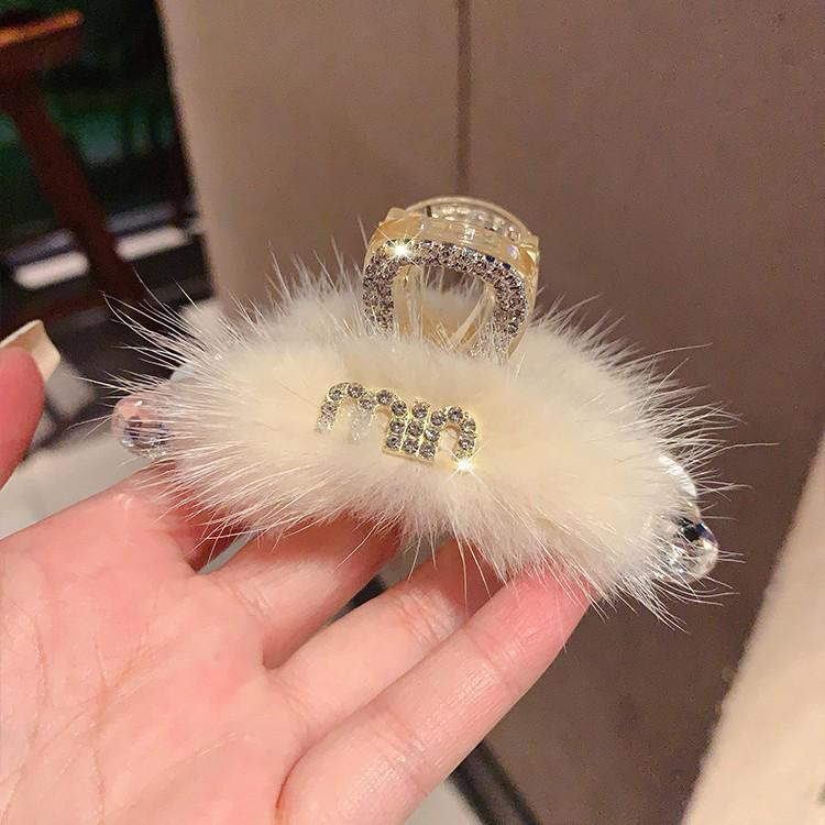 2025 New Year Red Plush Pearl Claw Clip - Stylish Women's Shark Hairpin Accessory for Buns and Hair Styling