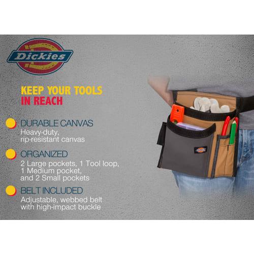 Dickies 5-Pocket Single-Sided Tool Belt with Pouch and Work Apron, Durable Canvas Construction, Adjustable Belt for a Custom Fit, Black