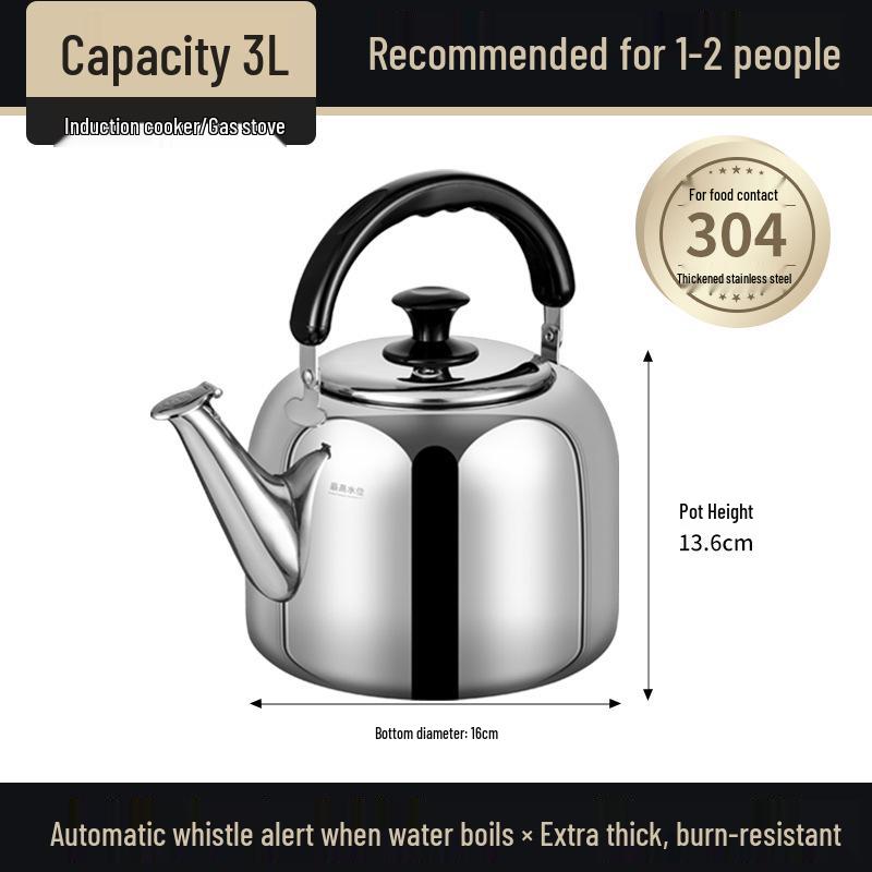 304/316 Stainless Steel Large Whistling Water Kettle for Gas and Induction Stoves 6L
